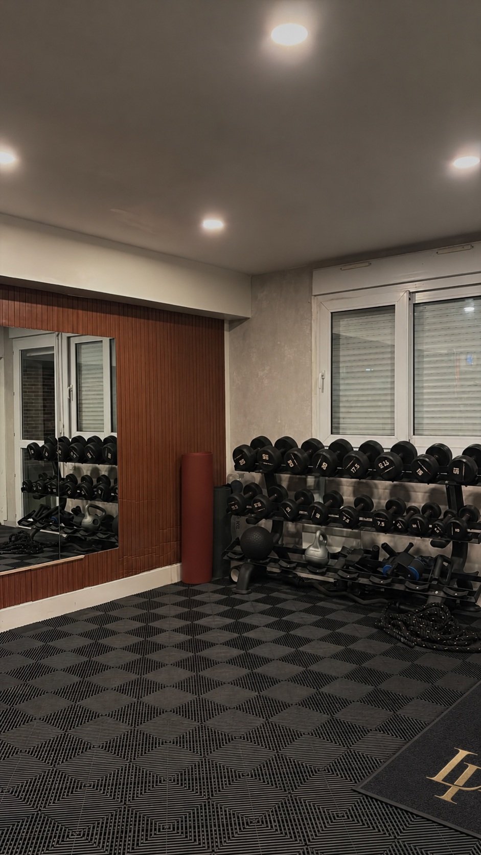 Haltères, kettlebells et miroirs de la salle Lions Park